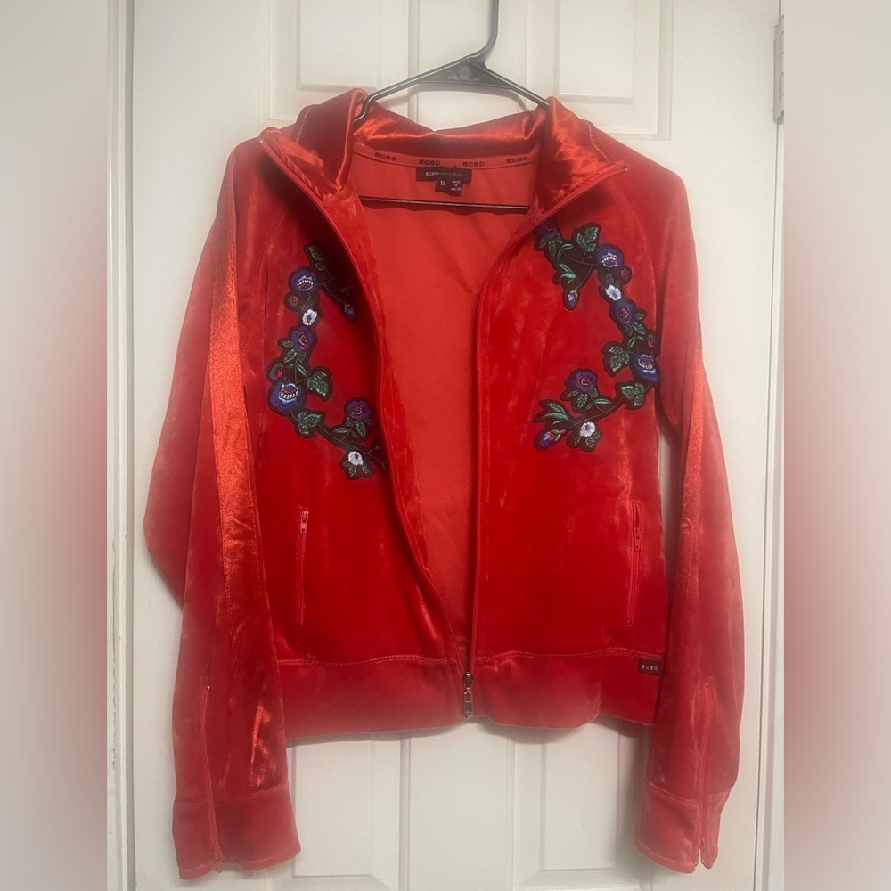 BCBGMaxAzria Velvet Zip Up Jacket with Floral and Tiger Embroidery Patches - Picture 4 of 12